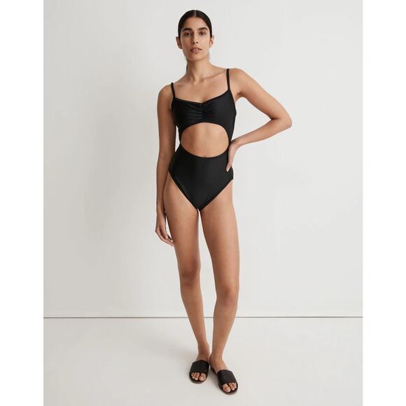 Madewell Cinched Cutout One Piece Swimsuit True Black Size Large NJ868